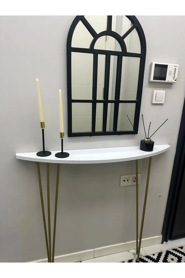 Oval Kenar Yarım Ay Dresuar Beyaz 100cm Gold Ayak