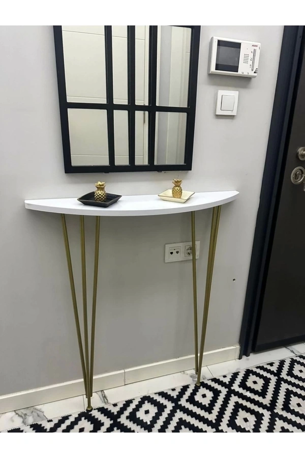 Oval Kenar Yarım Ay Dresuar Beyaz 100cm Gold Ayak