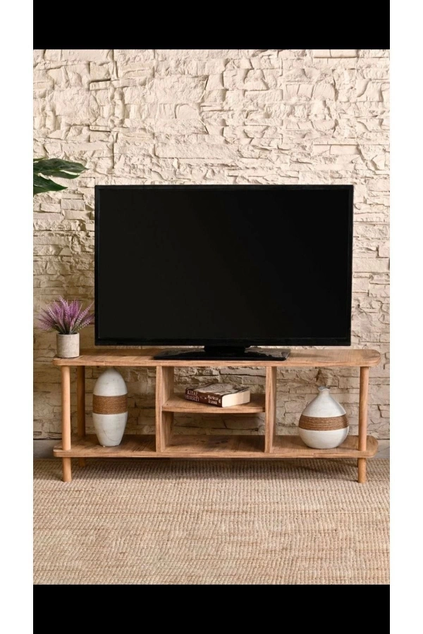 Ahşap Tv Ünitesi Raflı Televizyon Sehpası Atlantik Çam