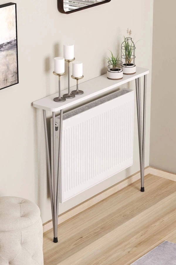 80 Cm Oval Kenar Dresuar Petek Üstü Beyaz Gümüş Ayak