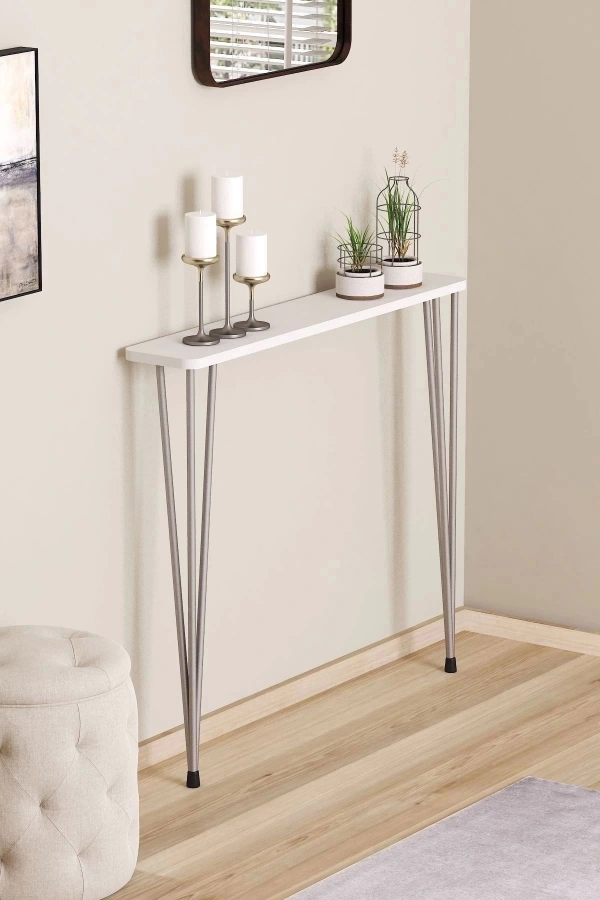 80 Cm Oval Kenar Dresuar Petek Üstü Beyaz Gümüş Ayak