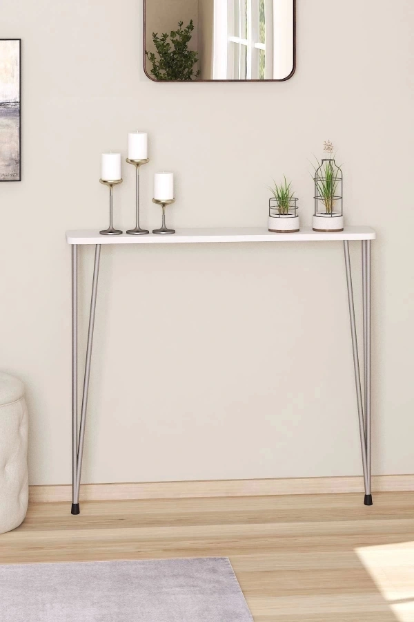 80 Cm Oval Kenar Dresuar Petek Üstü Beyaz Gümüş Ayak