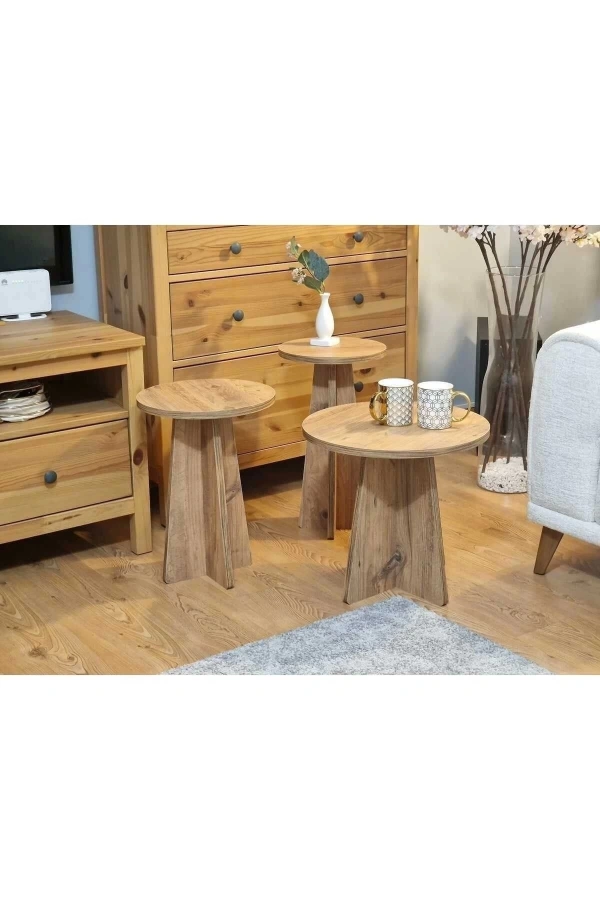 Mantar 3lü Zigon Sehpa Atlantik Çam