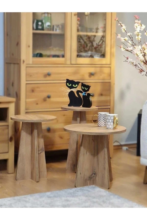 Mantar 3lü Zigon Sehpa Atlantik Çam