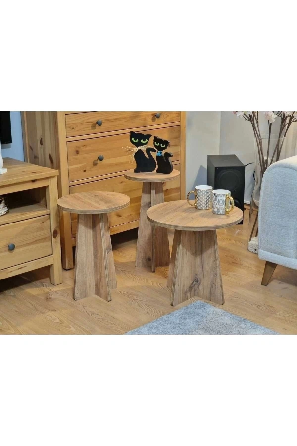 Mantar 3lü Zigon Sehpa Atlantik Çam