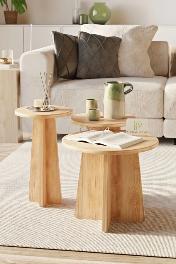 Mantar 3lü Zigon Sehpa Safir