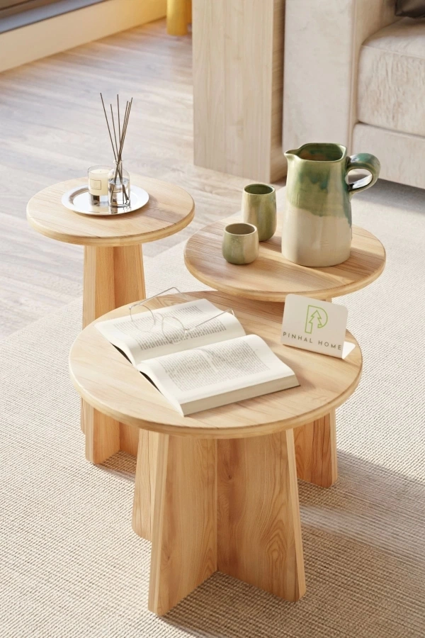 Mantar 3lü Zigon Sehpa Safir