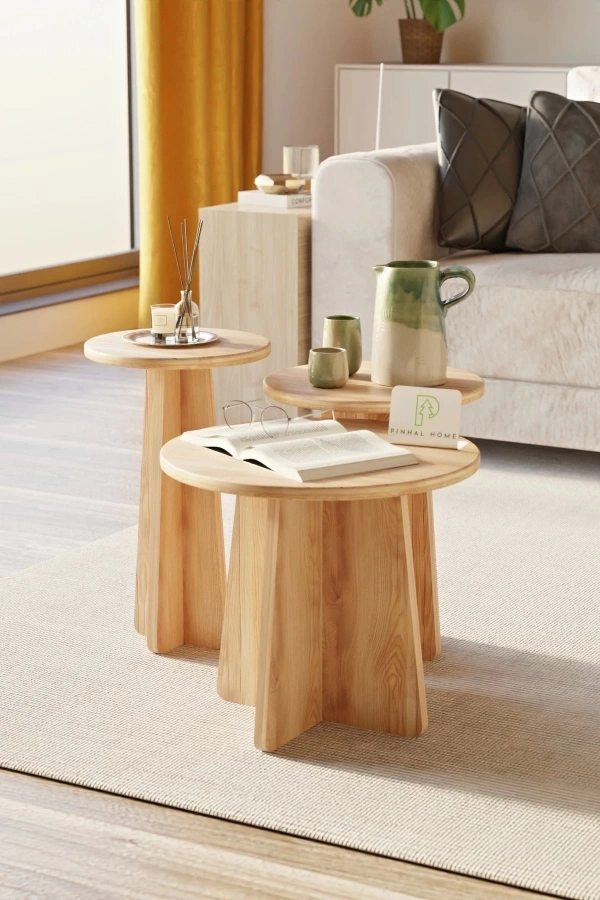 Mantar 3lü Zigon Sehpa Safir