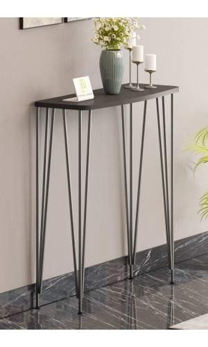 120 cm Antresit Gri Dresuar Kahve Köşesi Konsol Modern Raf Metal Boru Gümüş Ayaklı