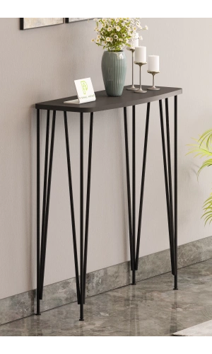 120 cm Antresit Gri Dresuar Kahve Köşesi Konsol Modern Raf Metal Boru Siyah Ayaklı