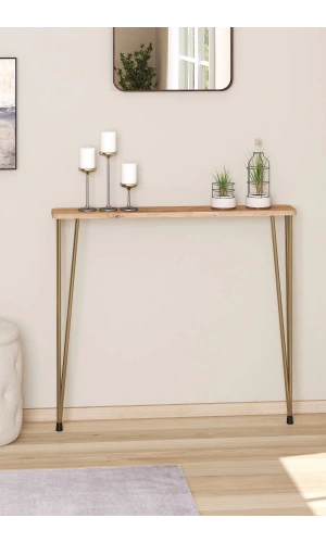 80 Cm Oval Kenar Dresuar Petek Üstü Atlantik Çam Gold Ayak