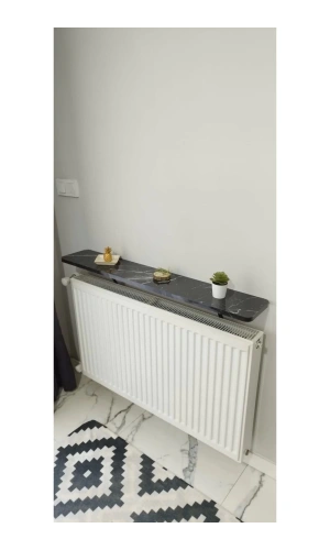 Oval Kenar 100 Cm Petek Üstü Uçan Raf Dresuar Siyah Mermer