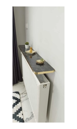 Oval Kenar 80 Cm Petek Üstü Uçan Raf Dresuar Siyah Mermer