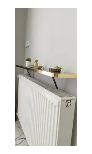 Oval Kenar 100 Cm Petek Üstü Uçan Raf Dresuar Siyah Mermer Gold