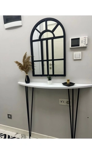 Yarım Ay Oval Kenar Dresuar Beyaz 80cm Siyah Ayak