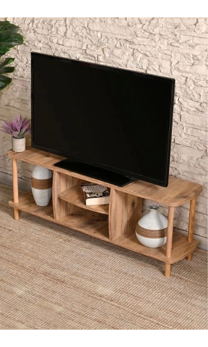 Ahşap Tv Ünitesi Raflı Televizyon Sehpası Atlantik Çam