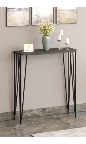 80cm Antrasit Gri Dresuar Kahve Köşesi Konsol Modern Raf Metal Boru Siyah Ayaklı