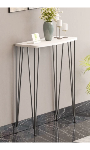 80cm Beyaz Dresuar Kahve Köşesi Konsol Modern Raf Metal Boru GümüşAyaklı