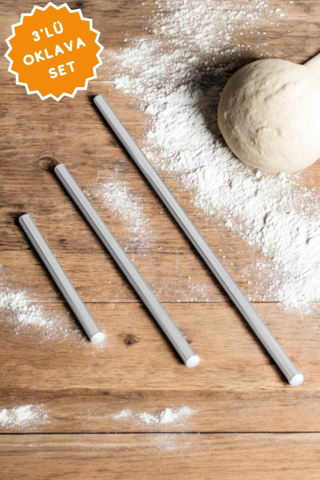 Alüminyum Oklava Hamur Ve Yufka Açma Pratik Paslanmaz ( 60-80-100 CM ) ( 3lü Set )