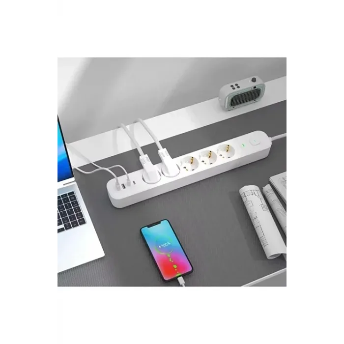 5 Prizli Akım Korumalı Uzatma Kablosu | 2xusb-a + 2xusb-c | 3680w - 2m Kablo