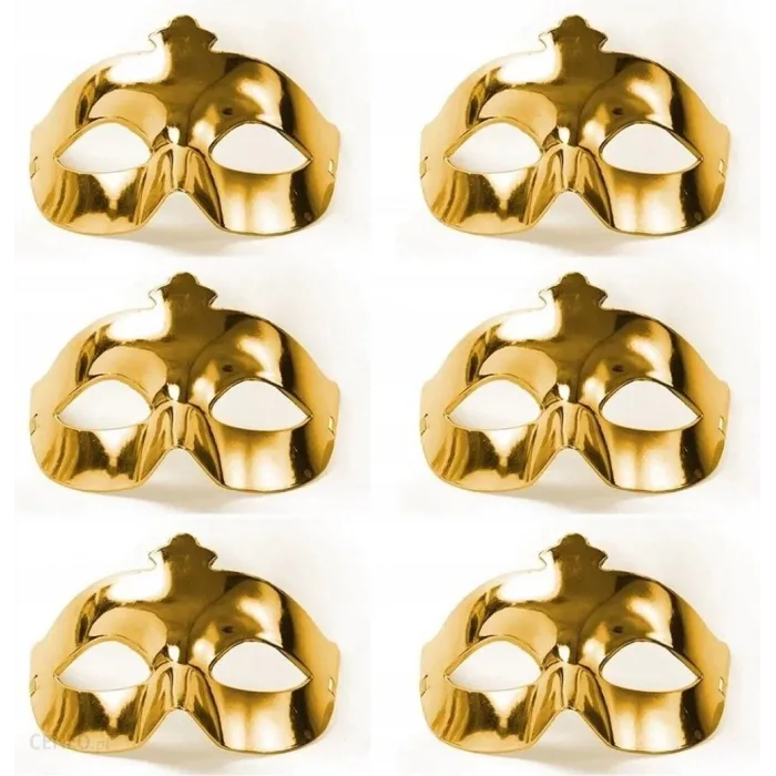 Altın Metalize Renk Düz Balo Parti Maskesi 6 Adet