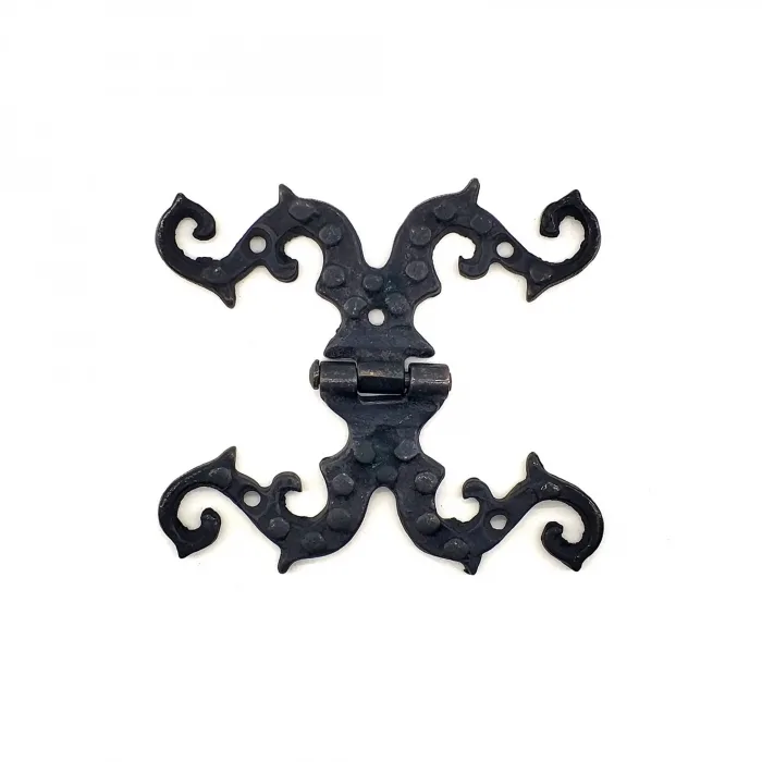 Antika Tarz Dekoratif Pirinç Süslü Menteşe - 100x90 Mm, Oksit