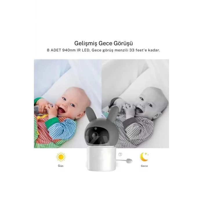 Bebek Kamerası Kumandalı Monitörlü Karşılıklı Konuşma Özellikli , Hatırlatıcılı Ip Bebek Kamerası