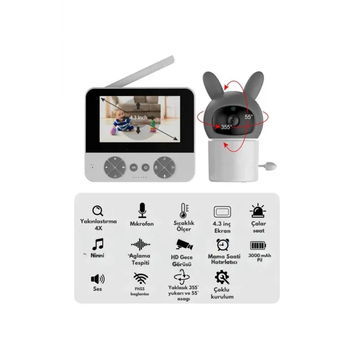 Bebek Kamerası Kumandalı Monitörlü Karşılıklı Konuşma Özellikli , Hatırlatıcılı Ip Bebek Kamerası