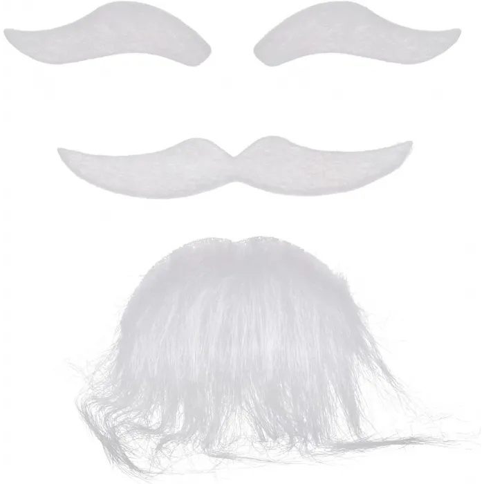 Beyaz Renk Kendinden Yapışkanlı Takma Sakal Bıyık Ve Kaş Seti