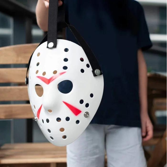 Beyaz Renk Kırmızı Çizgili Tam Yüz Hokey Jason Maskesi Hannibal Maskesi