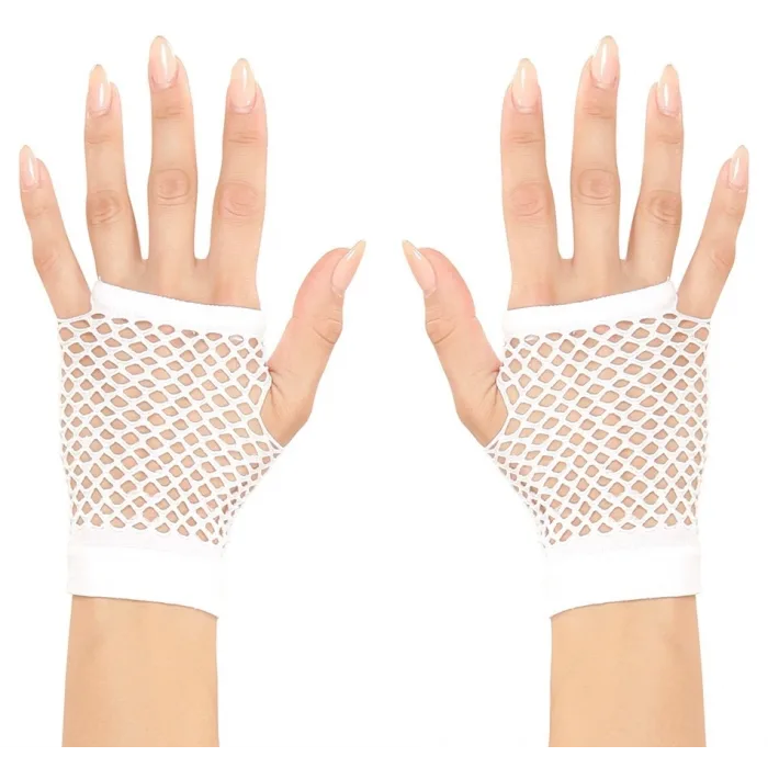 Beyaz Renk Kısa Boy Fileli Örgü Eldiven