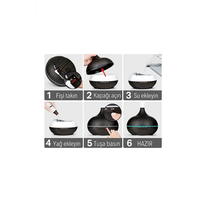 Hava Nemlendirici 7 Led Işıklı Aromatik Oda Kokusu 550 Ml Kahve Aroma Difüzörü Buhar Makinası