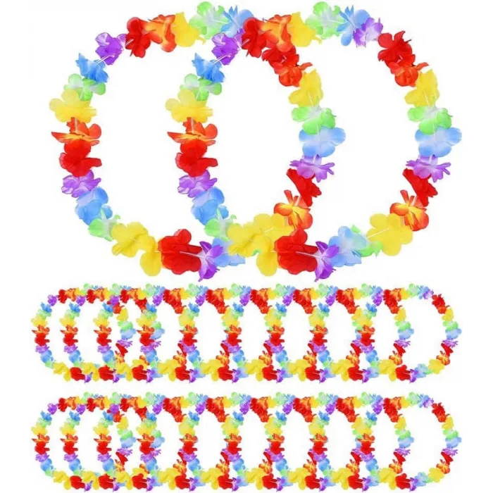 Hawaii Çiçekli Boyun Kolyesi - Renkli Tropikal Parti Leisi 12 Adet