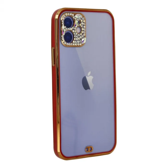 İphone 12 Kılıf Liva Taşlı Silikon - Kırmızı