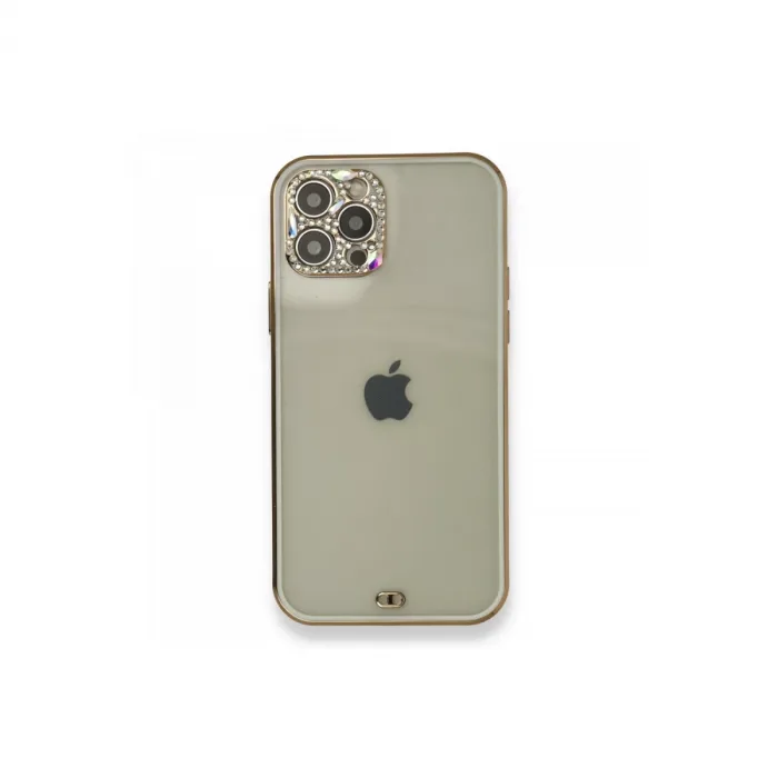 İphone 12 Pro Kılıf Liva Taşlı Silikon - Beyaz