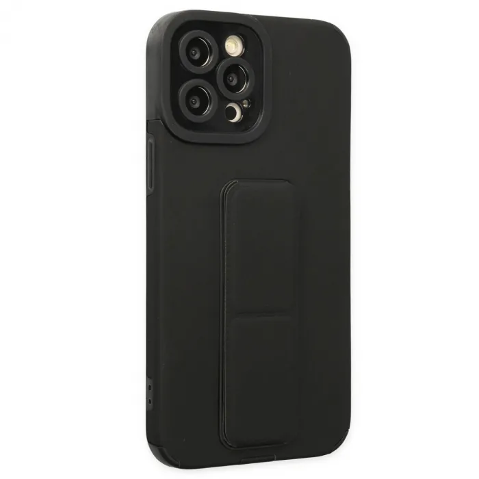 İphone 12 Pro Kılıf Mega Standlı Silikon - Siyah