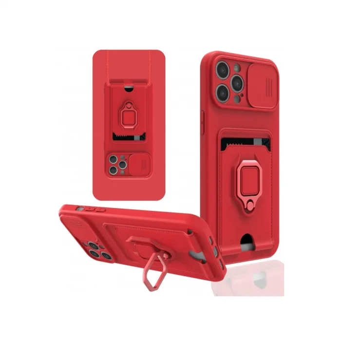 İphone 12 Pro Max Kılıf Zuma Kartvizitli Yüzüklü Silikon - Kırmızı
