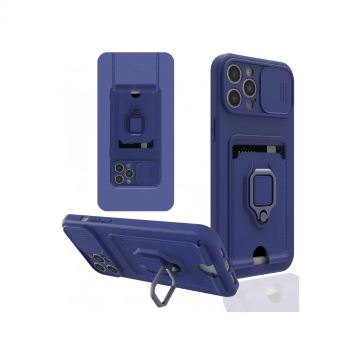 İphone 12 Pro Max Kılıf Zuma Kartvizitli Yüzüklü Silikon - Lacivert