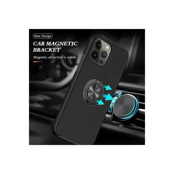 İphone 13 Pro Kılıf Elit Yüzüklü Kapak - Siyah