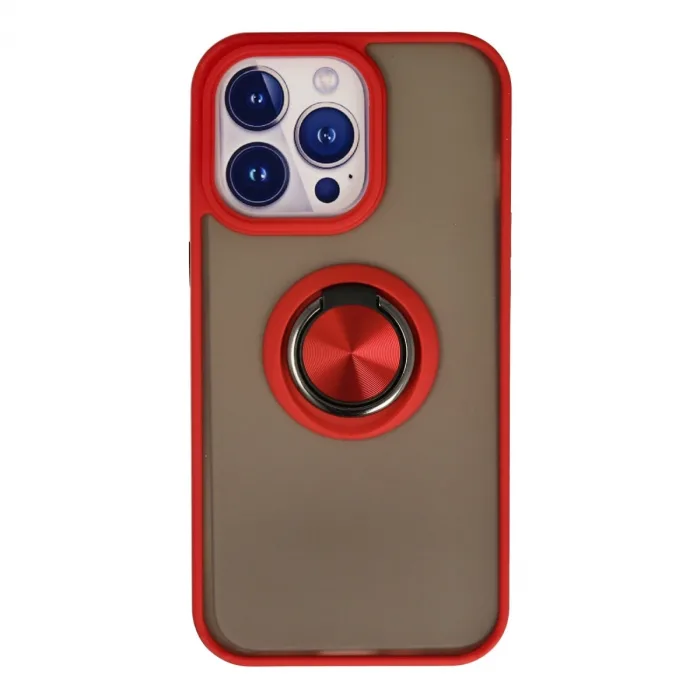 İphone 13 Pro Max Kılıf Montreal Yüzüklü Silikon Kapak - Kırmızı