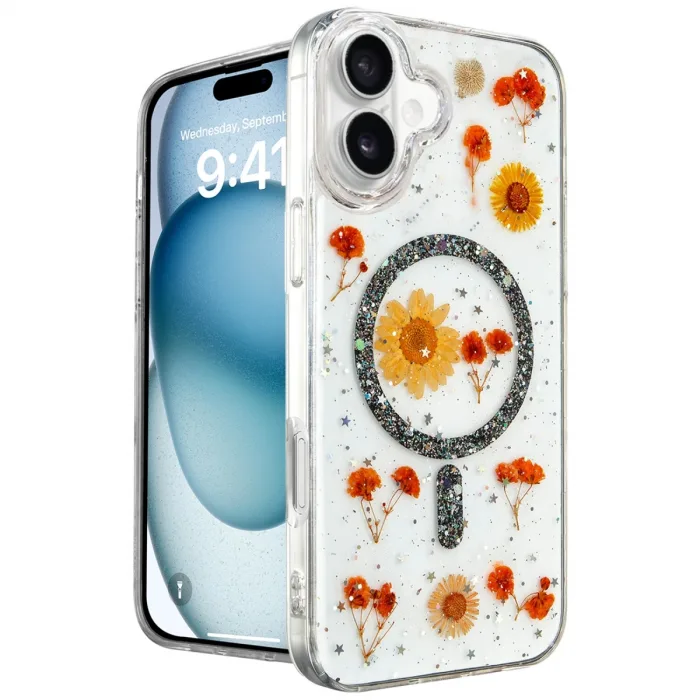 İphone 16 Kılıf Daisy Simli Magsafe Kapak - Siyah