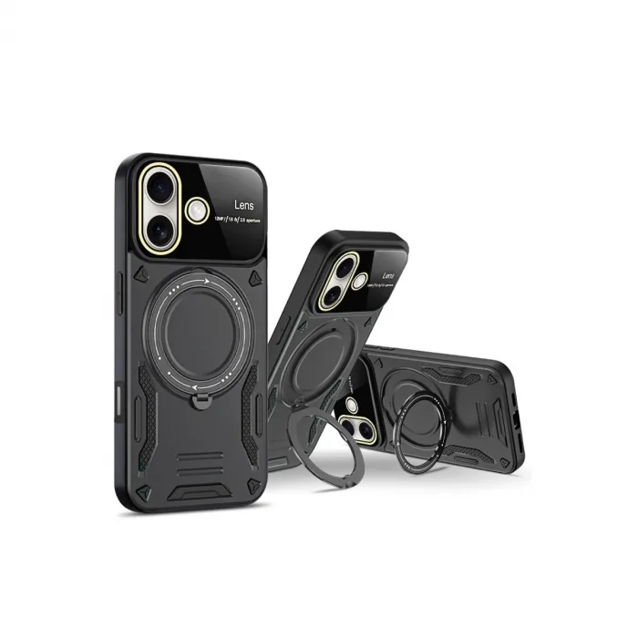 İphone 16 Kılıf Joy Lens Standlı Kapak - Mor