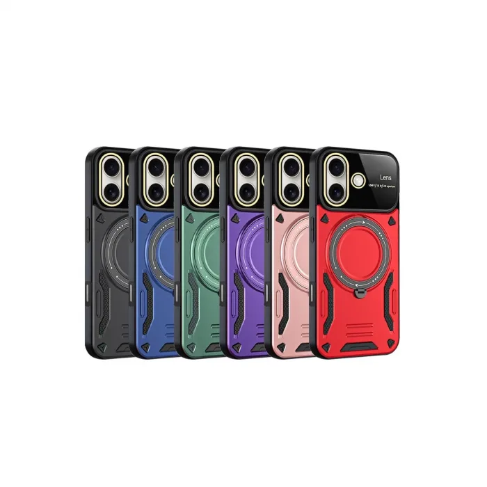 İphone 16 Kılıf Joy Lens Standlı Kapak - Mor
