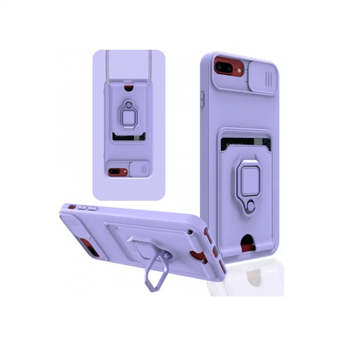 İphone 7 Plus Kılıf Zuma Kartvizitli Yüzüklü Silikon - Lila