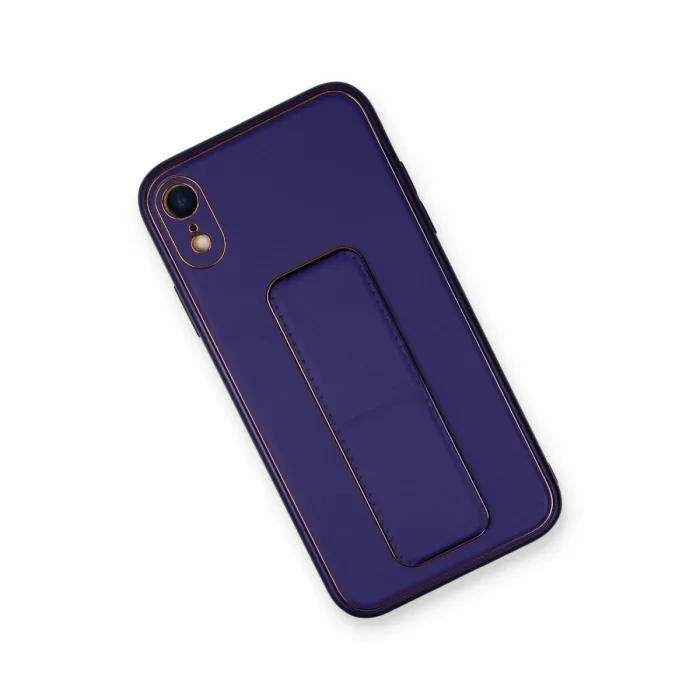 İphone Xr Kılıf Coco Deri Standlı Kapak - Mor