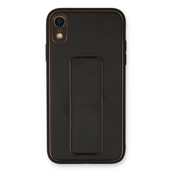 İphone Xr Kılıf Coco Deri Standlı Kapak - Siyah