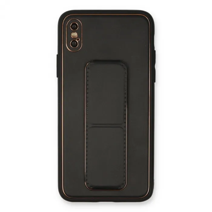 İphone Xs Max Kılıf Coco Deri Standlı Kapak - Siyah