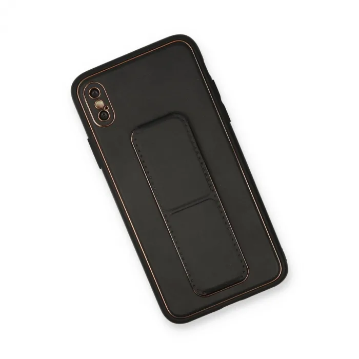 İphone Xs Max Kılıf Coco Deri Standlı Kapak - Siyah