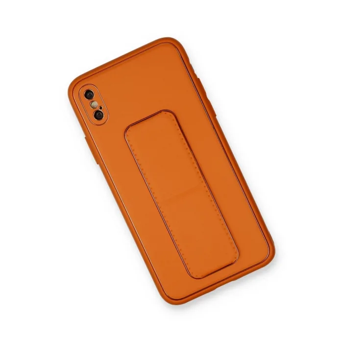 İphone Xs Max Kılıf Coco Deri Standlı Kapak - Turuncu