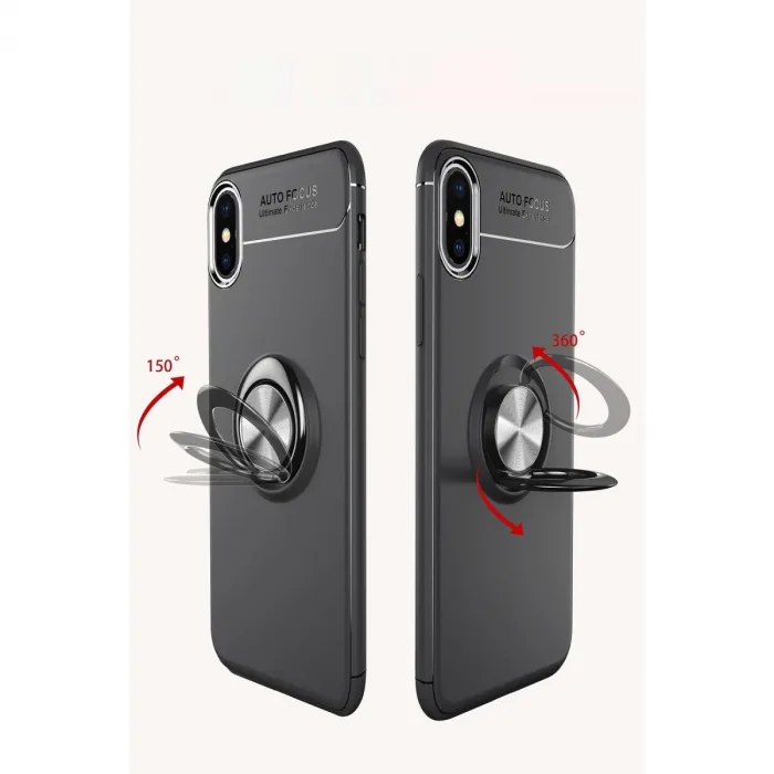 İphone Xs Max Kılıf Range Yüzüklü Silikon - Siyah-mavi